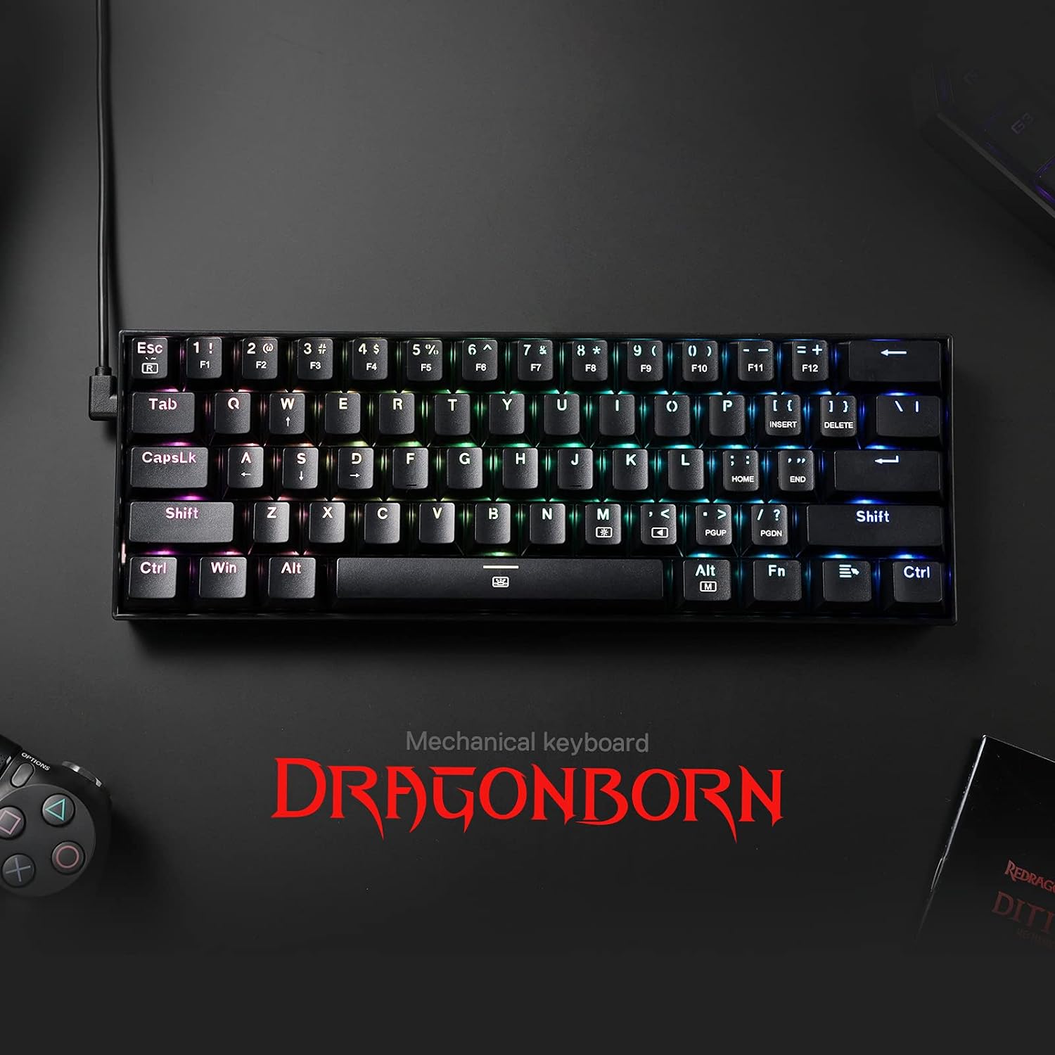 Redragon K630 Dragonborn, 60%  – обзор и цена Gaming Keyboard Blue Switches